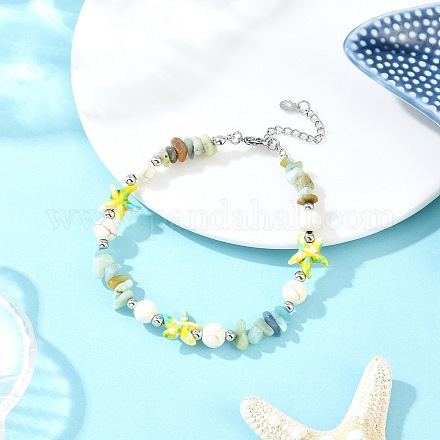 Браслеты на лодыжку с бусинами из синтетической морской звезды AJEW-AN00733-03-1