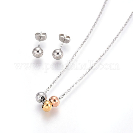 Комплекты украшений из нержавеющей стали 304: серьги-гвоздики и ожерелья с подвесками SJEW-L136-15M-1