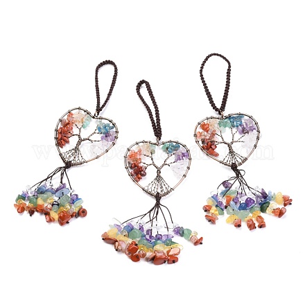 Обернутые проволокой чипы чакры натуральные драгоценные камни большие подвесные украшения HJEW-H057-01D-1