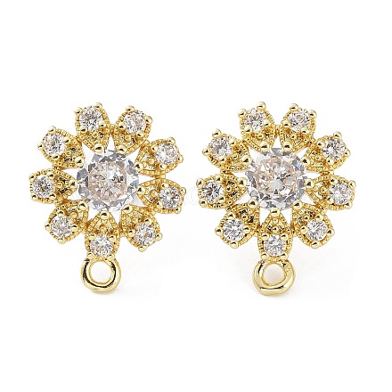 Серьги-гвоздики из латуни с полым цветком и микропаве из кубического циркония KK-E083-07G-1