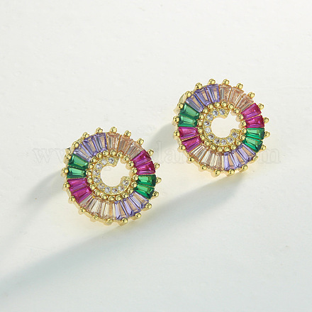 Серьги-гвоздики из латуни с разноцветными кубическими цирконами WG39B88-03-1
