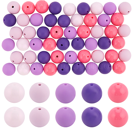60 шт. 2 стиля круглых силиконовых фокусных бусин с флуоресцентными акриловыми бусинами SIL-SP0001-01C-1