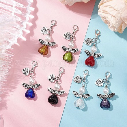 Подвеска в виде ангела из серебряной фольги и пластика ABS с имитацией жемчуга HJEW-JM02764-1