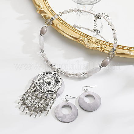 Комплекты из ожерелий и серег с подвесками в стиле бохо-этнического стиля из сплава FS-WGE5C82-04-1