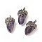 Natural Amethyst Pendants, Faceted Acorn Charms, with Antique Silver Tone Brass Spider Findings, 40.5~41x18.5x21~24mm, Hole: 5.5x6mm