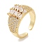 Rack Plating Brass Pave Clear Cubic Zirconia Open Cuff Rings, Cadmium Free & Lead Free, Long-Lasting Plated, Trapezoid, Real 18K Gold Plated, Adjustable