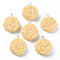 Resin Pendants, with Platinum Plated Iron Loop, Flat Round with Noodles, Light Yellow, 19~20x7.5mm
