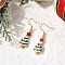 Alloy Enamel Dangle Earrings, Christmas Tree, with Rhinestone, Golden, 36.5x10.5mm