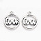 Tibetan Style Alloy Pendants, Lead Free & Cadmium Free, for Valentine's Day, Flat Round with Word Love, Antique Silver, 19.5x16x1mm, Hole: 1.6mm, about 526pcs/500g
