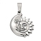 316 Surgical Stainless Steel Pendants, Moon with Sun Charm, Antique Silver, 32x25.5x4.5mm, Hole: 4.5x8.5mm