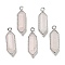 Natural Rose Quartz Faceted Double Terminal Pointed Pendants, Rack Plating Brass Hexagon Charms, Platinum, 21~22x6.5~7x4.5mm, Hole: 1.4mm