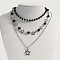 Zinc Alloy and Black Glass Star Pendant 3 Layer Necklaces for Women, Platinum, 12.60 inch(32cm)~ 15.75 inch(40cm), 3pcs/set