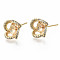 Brass Micro Pave Clear Cubic Zirconia Stud Earring Findings, for Half Drilled Beads, Nickel Free, Real 18K Gold Plated, 11x11mm, Pin: 0.7mm, pin: 0.7mm(for half drilled beads)