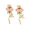 Brass Enamel Colorful Rose Flower European Dangle Charms, Large Hole Pendants with Clear Cubic Zirconia, Lead Free & Cadmium Free, Long-Lasting Plated, Rack Plating, Golden, 33mm, Hole: 4mm, Flower: 28x13x12mm