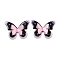 3D Printed Acrylic Cabochons, with Glitter, Double Butterfly, Pink, 54.4x41.5x10mm