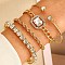 4Pcs 4 Style Light Gold Alloy Bangle and Bracelet Sets, Glass Rhinestone Jewelry Set for Women, Rectangle, Inner Diameter: 62~64mm, 1Pc/style