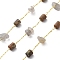 Natural Mixed Gemstone Chips & Column Beaded Chains, with Brass Findings, Soldered, with Spool, Real 18K Gold Plated, 4x4mm, 4~9x3~4x2~7mm, about 32.81 Feet(10m)/Roll