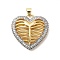 Brass Micro Pave Clear Cubic Zirconia Pendants, Heart-Shape Sternum Bone, Real Gold Plated & Real Platinum Plated, 25.5x26x8mm, Hole: 4x4mm