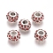 Antique Silver Plated Alloy European Beads, Large Hole Beads, with Rhinestone, Rondelle, Light Siam, 13.5x8mm, Hole: 5mm