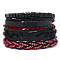 4Pcs 4 Styles Wood Beads Stretch Braceletas & Alloy Artificial Leather Cord Bracelet Sets for Men, Heart, Black, 2-1/8~2-3/4 inch(5.5~7cm)