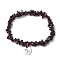 Natural Garnet Stretch Bracelets, with 304 Stainless Steel Pendants, Flat Round with Capricornus Sign, Inner Diameter: 1-7/8~2 inch(4.9~5.2cm)