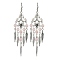 Natural Rose Quartz Beaded Chandelier Earrings, Alloy Feather Tassel Earrings with 304 Stainless Steel Pins, 102x30mm