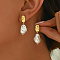Elegant Brass Dangle Stud Earrings, Golden, with Imitation Pearl, Nuggets, 30x13mm