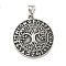 316 Surgical Stainless Steel Pendants, Flat Round with Tree of Life & Rune Charm, Antique Silver, 39x35x3mm, Hole: 4x9mm