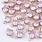Transparent Glass Links connectors, with Brass Findings, Faceted, Flat Round, Light Gold, Pearl Pink, 12x7.5x5mm, Hole: 1.2mm