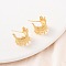 C-Shaped Brass Stud Earrings, Real 18K Gold Plated, 14.5x12mm