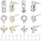 24Pcs 6 Style Brass Micro Pave Clear Cubic Zirconia Stud Earring Findings, with Loop, with 50Pcs Plastic Ear Nuts, Rectangle & Leaf & Flat Round, Platinum & Golden, 10.5~17x6~10mm, Pin: 0.7mm, 4pcs/style