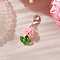 Resin & Glass Beaded Pendant Decorations, with Alloy Lobster Claw Clasps, Flower & Leaf, Pearl Pink, 42mm