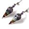 Natural Gemstone Dowsing Pendulum Big Pendants, with Resin, Amethyst & Quartz Crystal, Hexagonal Cone, 300mm, Hole: 1.5mm