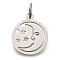 304 Stainless Steel Charms, with Jump Ring, Flat Round with Moon & Star Charm, Laser Cut, Stainless Steel Color, 13.5x11.5x1mm, Hole: 3mm