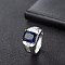 Rectangle Brass Micro Pave Cubic Zirconia Finger Rings for Men, Platinum, Prussian Blue, US Size 6(16.5mm)