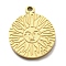 Ion Plating(IP) 316L Surgical Stainless Steel Charms, Nickel Free, Textured, Flat Round with Sun Charm, Real 18K Gold Plated, 14x12x1.5mm, Hole: 1.2mm
