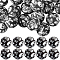50Pcs Halloween Theme Printed Round Silicone Focal Beads, Skull, Black, 15x15mm, Hole: 2mm, 50pcs/box