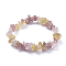 Natural Gold Rutilated Quartz & Strawberry Quartz Chip Stretch Bracelets, Inner Diameter: 2-1/8~2-1/4 inch(5~5.2cm)