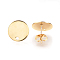 304 Stainless Steel Stud Earring Findings, with Flat Plate, Ear Nuts/Earring Backs, Flat Round, Real 18K Gold Plated, 12mm, Hole: 1mm, Pin: 0.8mm,