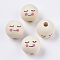 Natural Wood European Beads, Printed, Large Hole Beads, Round, Old Lace, 15~16mm, Hole: 4mm, about 380pcs/500g