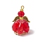 Faceted Glass Pendants, Angel Charm, with Antique Golden Alloy Wing and Golden Iron Loop & Glass Pearl Beads & Glass Seed Beads, Red, 31x20x20mm, Hole: 2mm