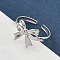 304 Stainless Steel Open Cuff Rings for Women, Bowknot, Stainless Steel Color, Tray: 11.5x13mm, Adjustable