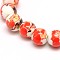 Handmade Flower Printed Porcelain Ceramic Beads Strands, Round, Orange Red, 6mm, Hole: 2mm, about 60pcs/strand, 13 inch