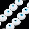 Handmade Evil Eye Lampwork Beads Strands, Flat Round, White, 14~16x16~17x8.5~9mm, Hole: 1mm, about 25pcs/strand, 14.96 inch(38cm)