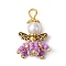 Handmade Nylon Wired Glass Beaded Pendants with Alloy Beads and Glass Pearl Beads, Angel, Purple, 23x14~16x13~15mm, Hole: 3.5x3mm