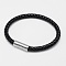 Braided Leather Cord Bracelets, with 304 Stainless Steel Magnetic Clasps, Black, 7-7/8 inch(20cm), 6mm