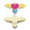 Alloy Enamel Pendants, Cadmium Free & Lead Free, Heart with Wing, Golden, Medium Violet Red, 18.5x32x1.3mm, Hole: 1.6mm