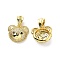 Clear & Black Cubic Zirconia Pendants, Cadmium Free & Lead Free, with Brass Findings, Bear Head Charms, Real 18K Gold Plated, 16x17.5x6.5mm, Hole: 3.5x6.5mm
