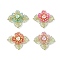 Brass Glass Seed Beaded Flower Pendants, with Acrylic, Golden Metal Enlaced, Mixed Color, 27.5~28.5x34x7.5mm, Hole: 3mm