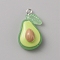 Translucent Resin Pendants, Fruits Charms with Platinum Tone Iron Loops, Avocado, 29x16.5x10.5mm, Hole: 2mm